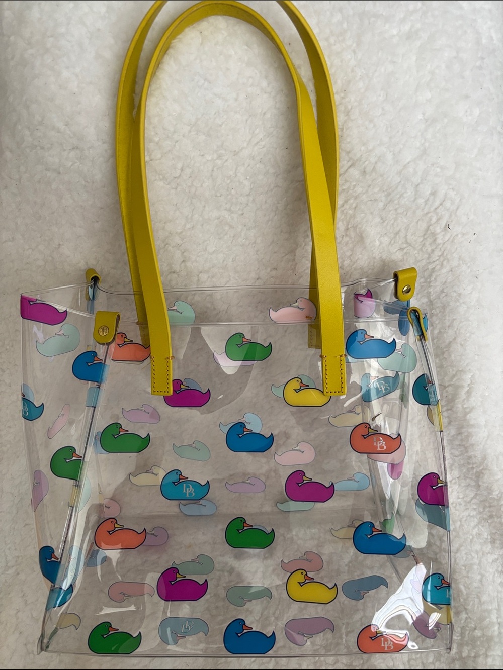 Dooney & Bourke Clear Tote with Yellow Handles and Multicolor Duck Print - Picture 5 of 11